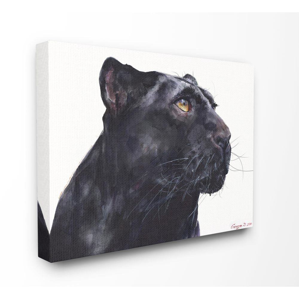 Stupell Industries Black Panther Large Cat Animal Watercolor Painting Canvas Wall Art by George Dyachenko