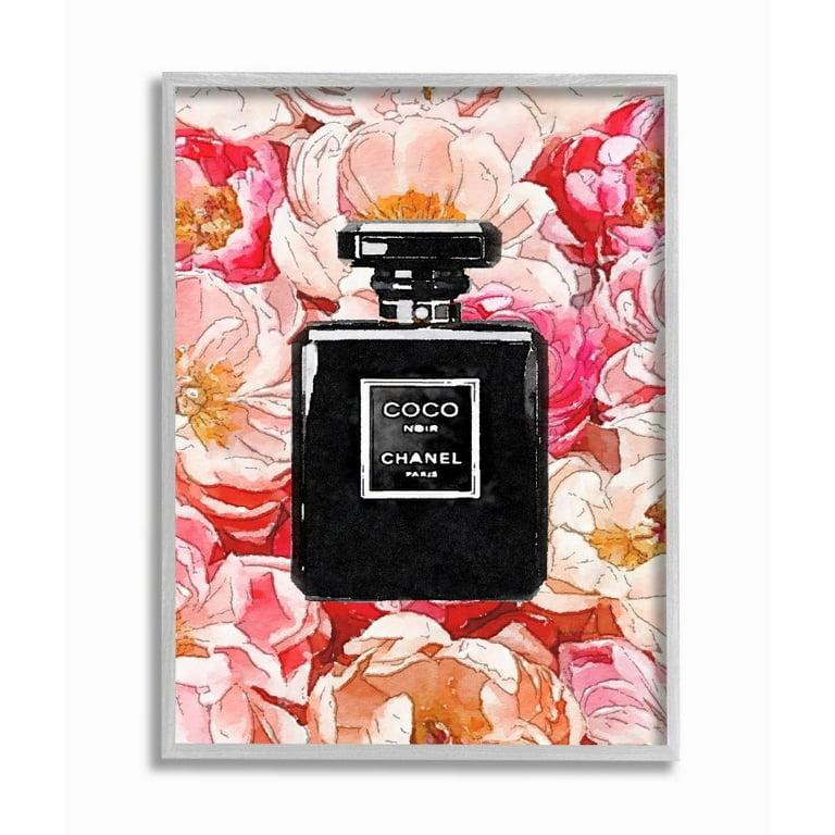 The Stupell Home Decor Collection Glam Perfume Bottle Flower Black Peony Pink Oversized Wall Plaque Art, Size: 12.5 x 18.5