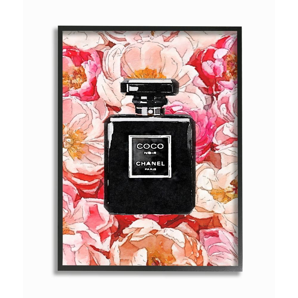 Stupell Industries Black Perfume Pink Flowers Glam Fashion Watercolor Design Framed Wall Art by Amanda Greenwood