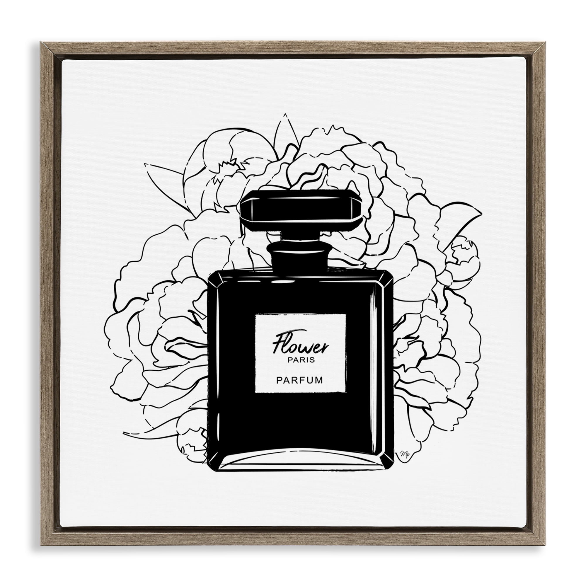 Stupell Industries Black Perfume & Roses Beauty & Fashion Painting Brown Floater Framed Art Print Wall Art, 25 x 25