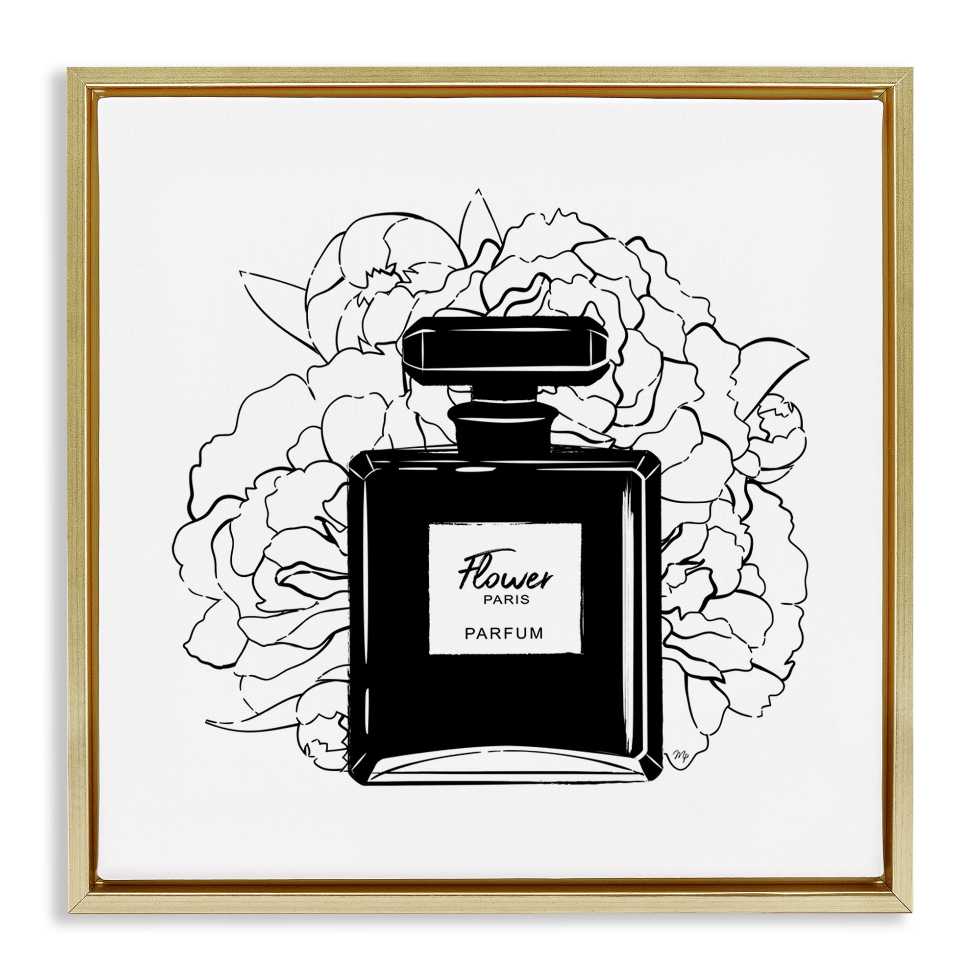 Stupell Industries Black Perfume & Roses Beauty & Fashion Painting Gold Floater Framed Art Print Wall Art, 25 x 25