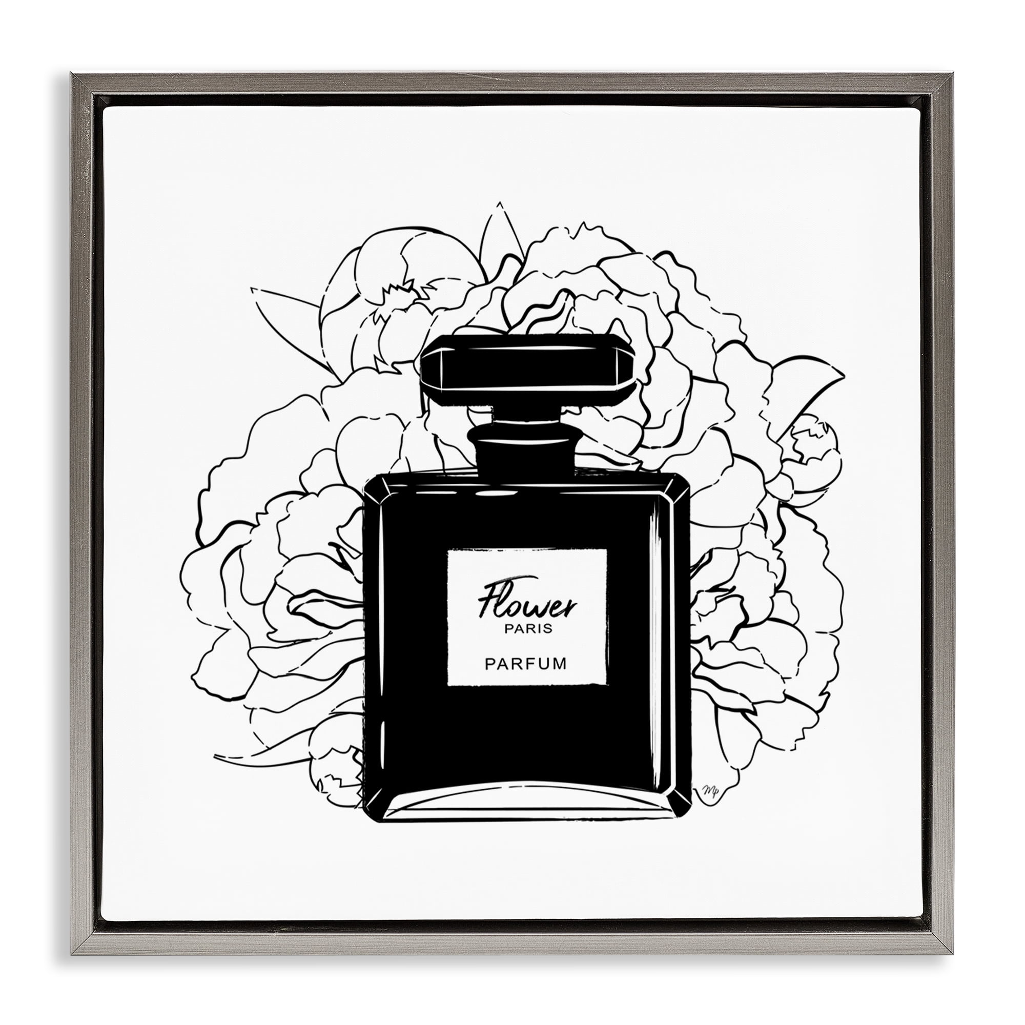 Stupell Industries Black Perfume & Roses Beauty & Fashion Painting Gray Floater Framed Art Print Wall Art, 25 x 25