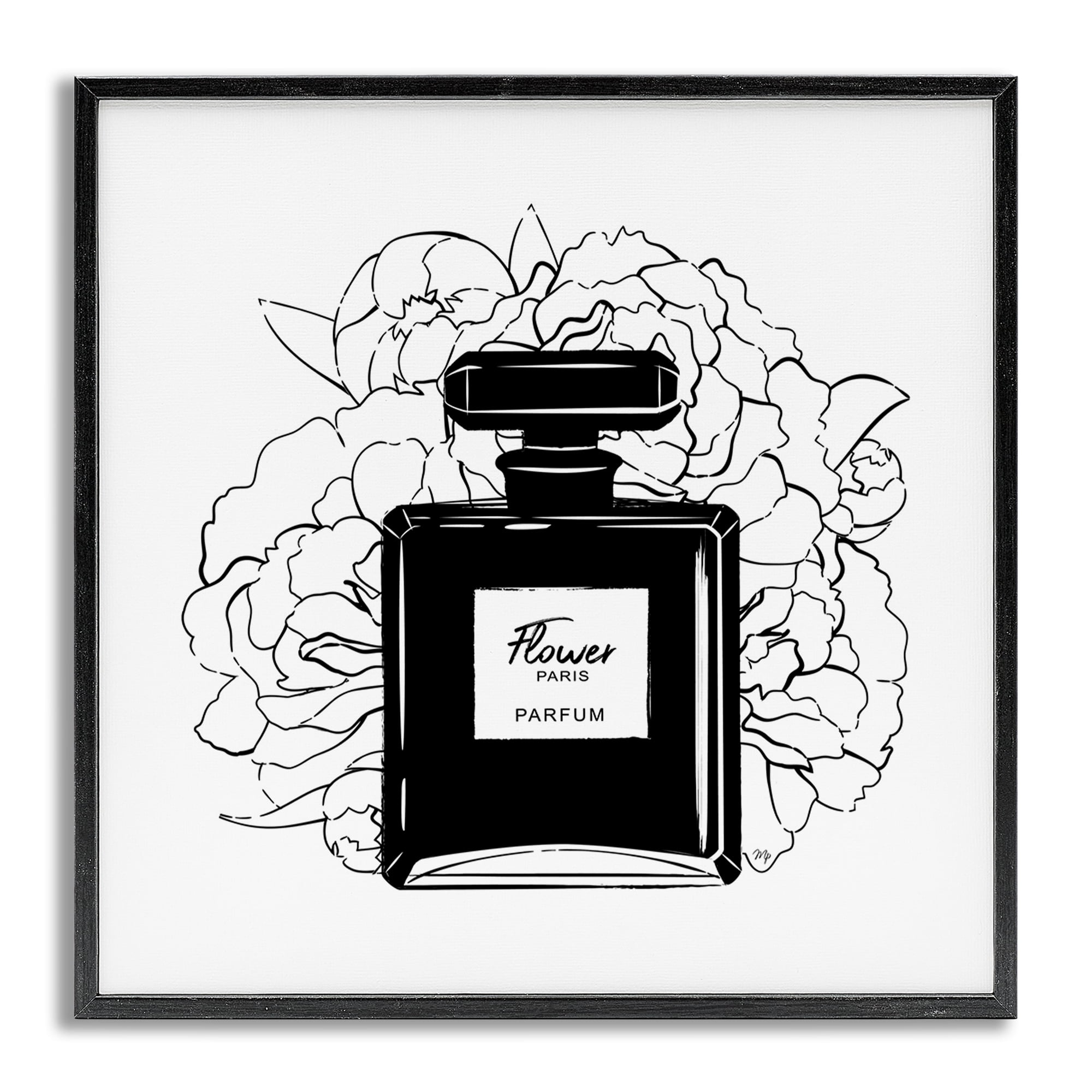 Stupell Industries Black Perfume & Roses Beauty & Fashion Painting Gray Framed Art Print Wall Art, 17 x 17