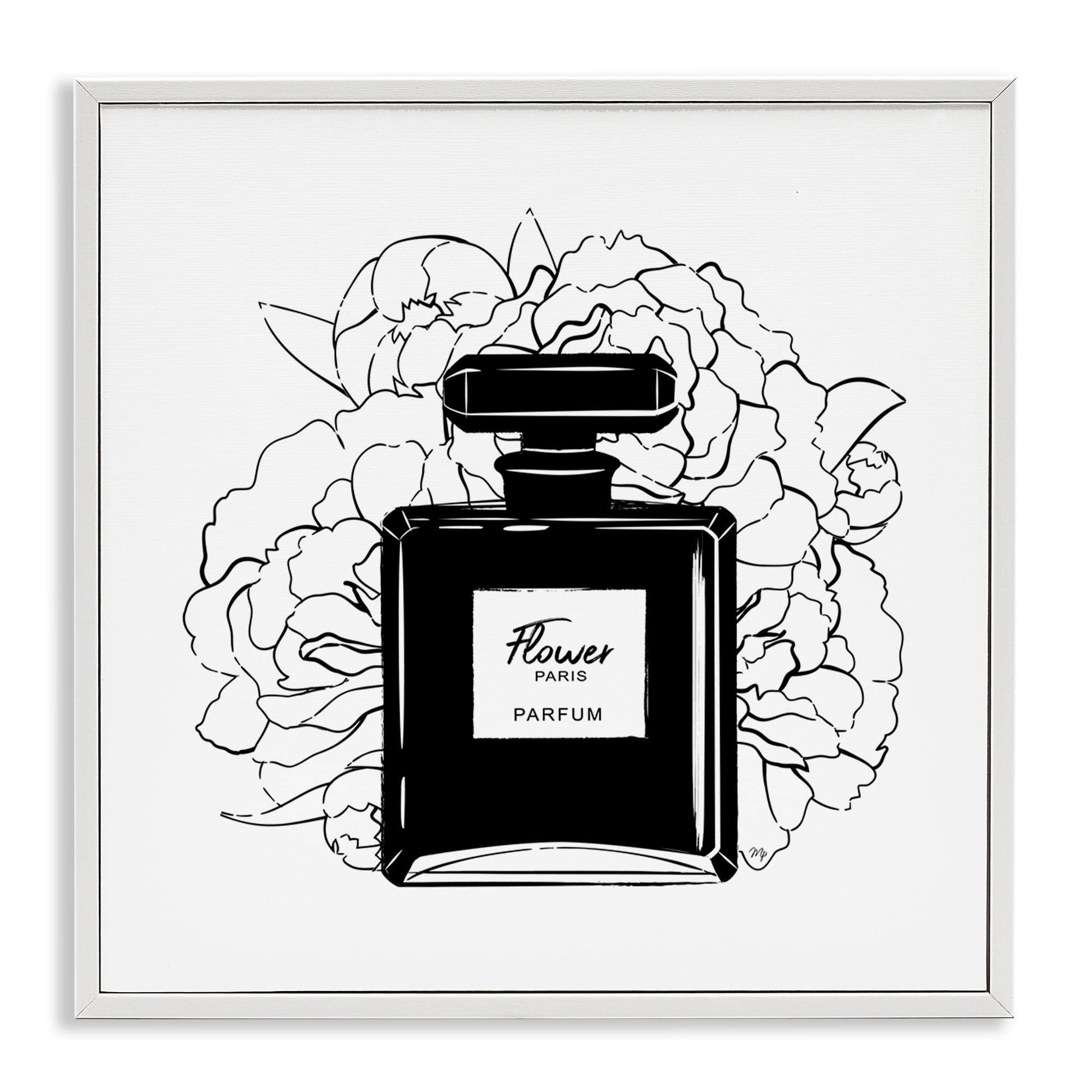 Stupell Industries Black Perfume & Roses Beauty & Fashion Painting White Framed Art Print Wall Art, 24 x 24