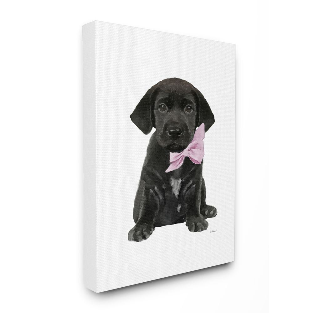 Stupell Industries Black Puppy Pink Bow Cute Pet Dog Watercolor Canvas Wall Art by Amanda Greenwood