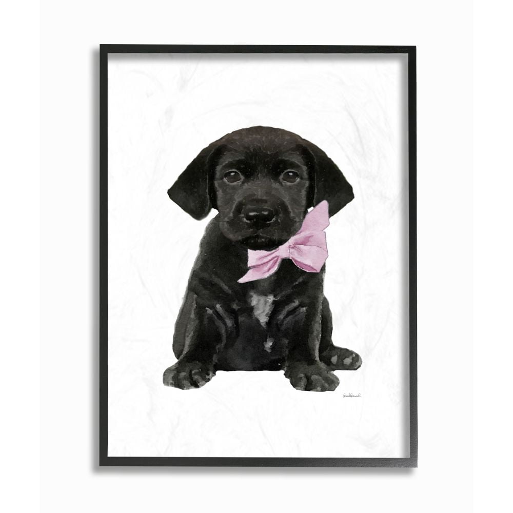 Stupell Industries Black Puppy Pink Bow Cute Pet Dog Watercolor Framed Wall Art by Amanda Greenwood