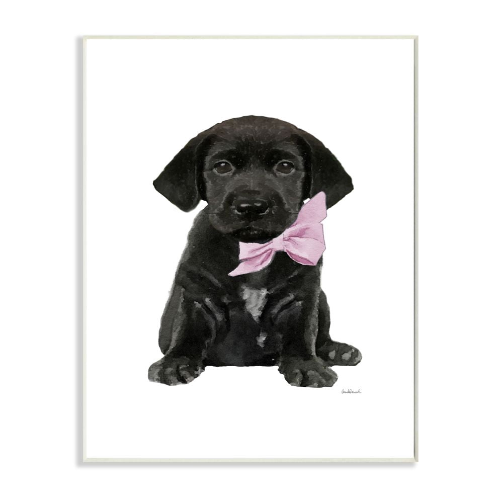 Stupell Industries Black Puppy Pink Bow Cute Pet Dog Watercolor Wall Plaque by Amanda Greenwood
