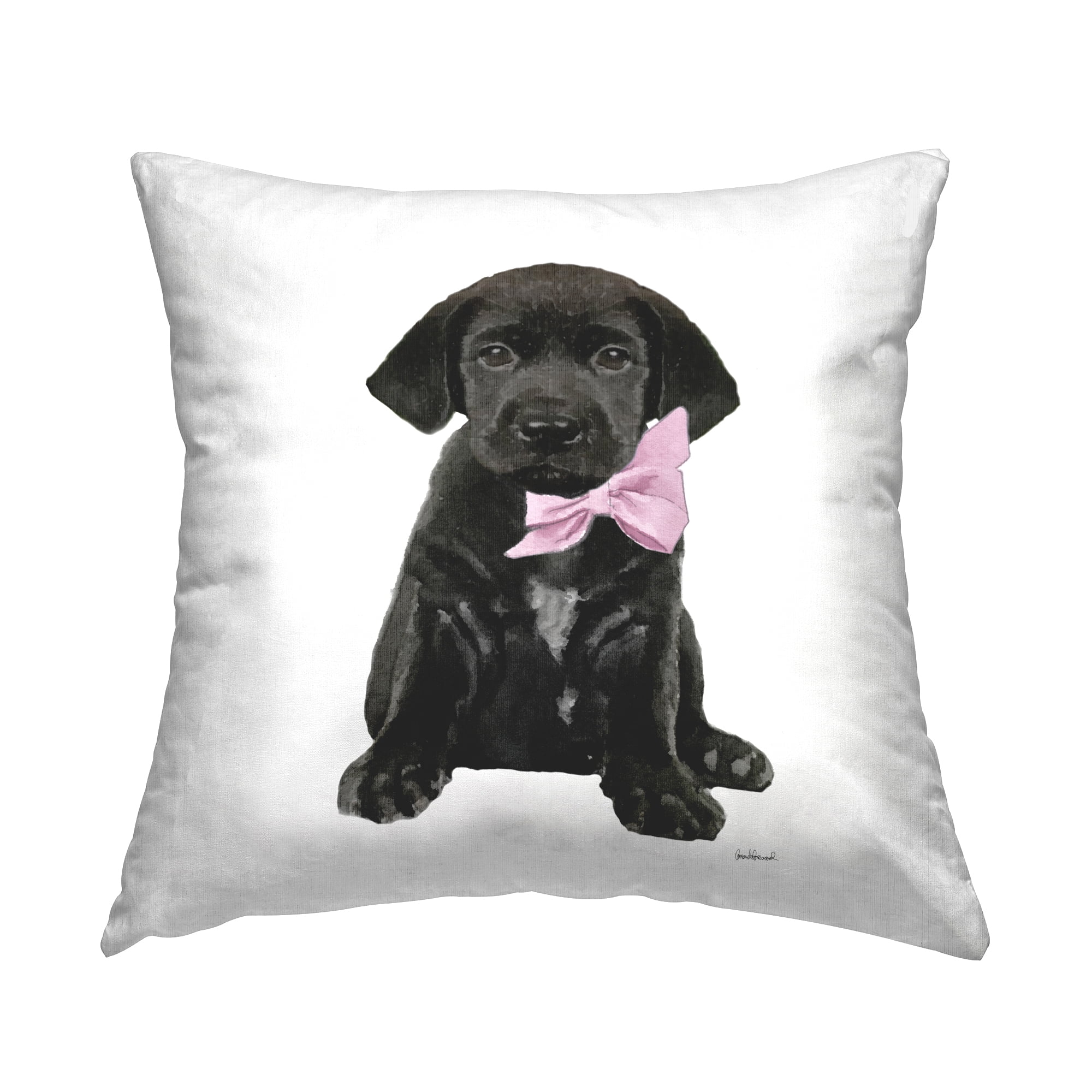 Stupell Industries Black Puppy Pink Glam Bow Pet Portrait Design by Amanda Greenwood Throw Pillow