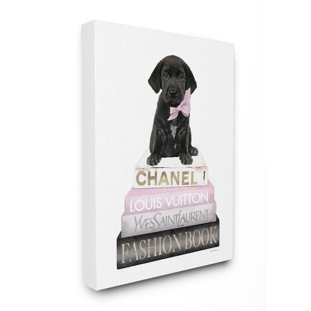 Black Puppy with Pink Bow on Glam Book Stack Canvas Wall Art, 30 x 40
