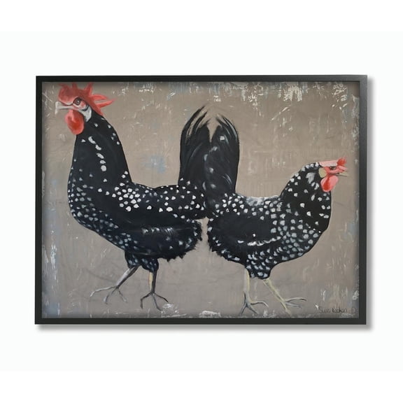 Stupell Industries Black Roosters Farm Animal Painting Framed Wall Art by Suzi Redman