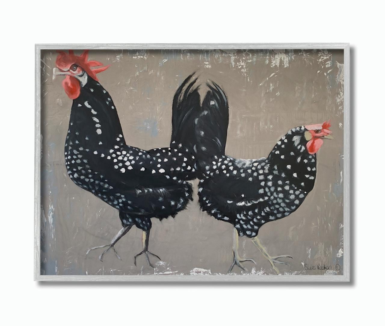 Stupell Industries Black Roosters Farm Animal Painting Framed Wall Art by Suzi Redman