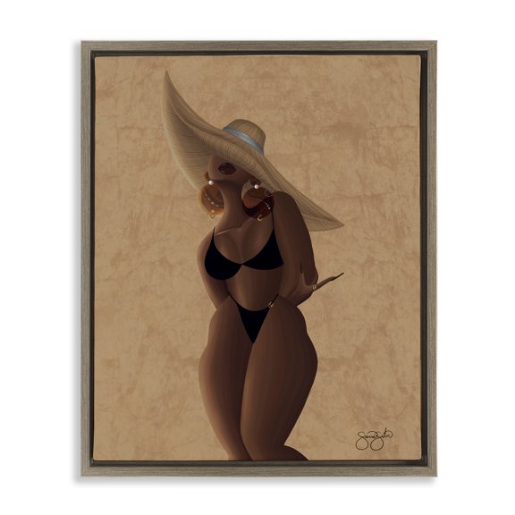 Stupell Industries Black Sahara Portrait Brown Framed Floater Canvas Wall Art design by Sierra Siler, 31 x 25