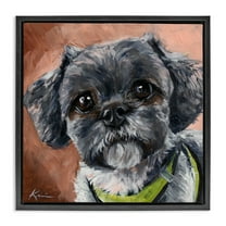 Stupell Industries Black Shih Tzu Dog Portrait Animals & Insects Painting Black Floater Framed Canvas Art Print Wall Art, 18 x 18