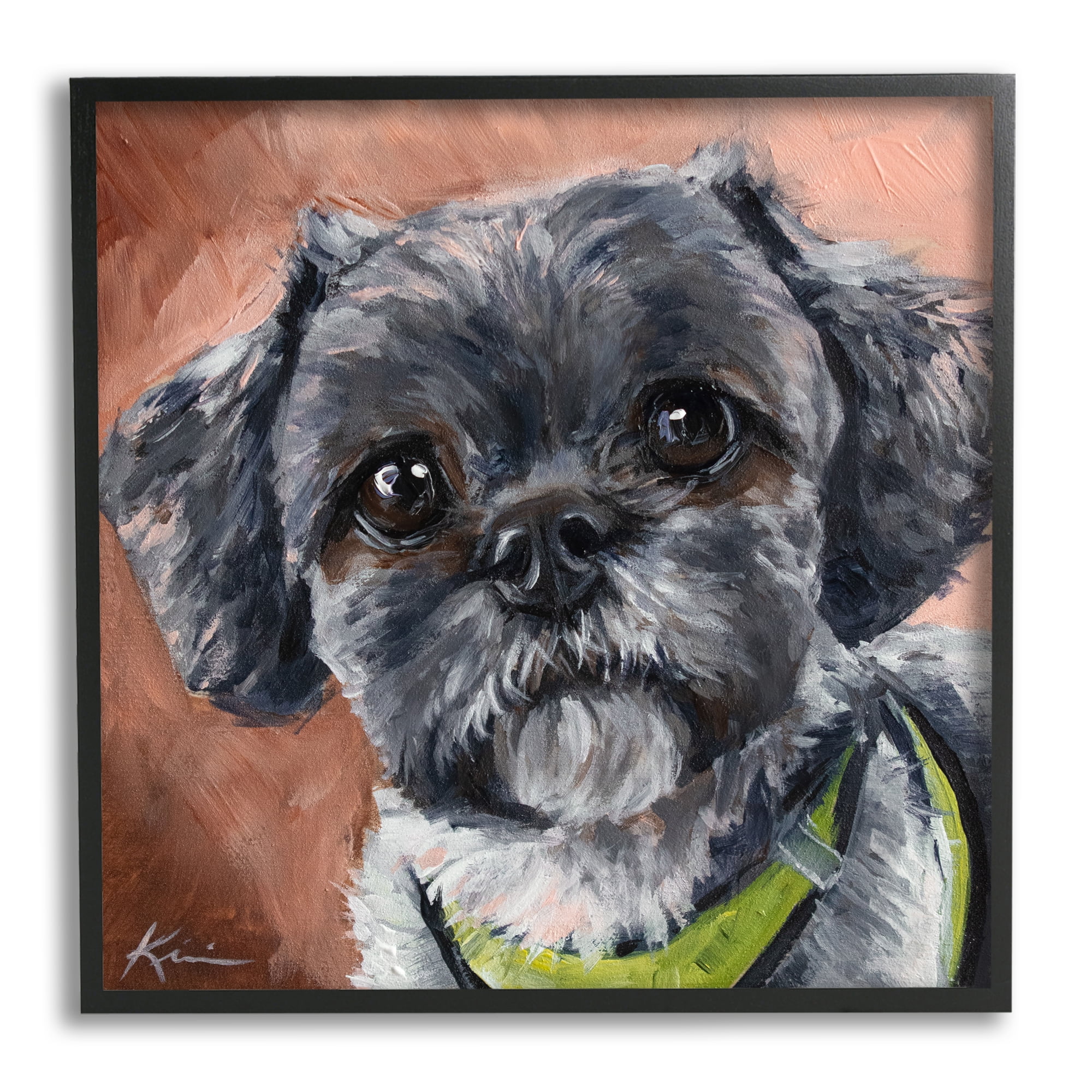 Stupell Industries Black Shih Tzu Dog Portrait Animals & Insects Painting Black Framed Art Print Wall Art