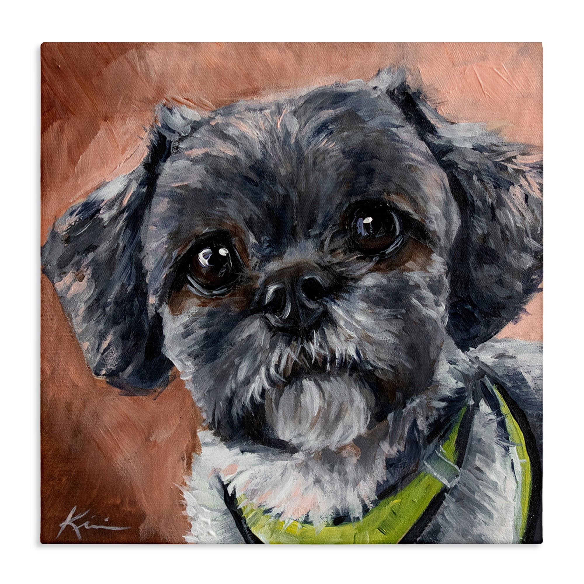 Stupell Industries Black Shih Tzu Dog Portrait Animals & Insects Painting Gallery Wrapped Canvas Print Wall Art
