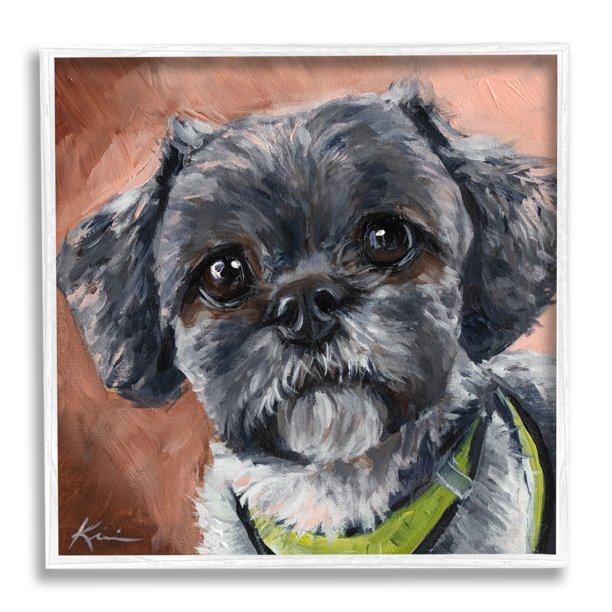 Stupell Industries Black Shih Tzu Dog Portrait Animals & Insects Painting White Framed Art Print Wall Art