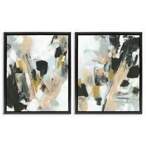 Stupell Industries Black Splatter Abstractions Abstract Painting Black Floater Framed Canvas Art Print Wall Art, 17 x 21, Set of 2