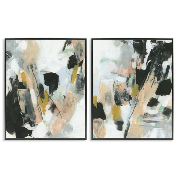 Stupell Industries Black Splatter Abstractions Abstract Painting Black Framed Art Print Wall Art, 11 x 14, Set of 2