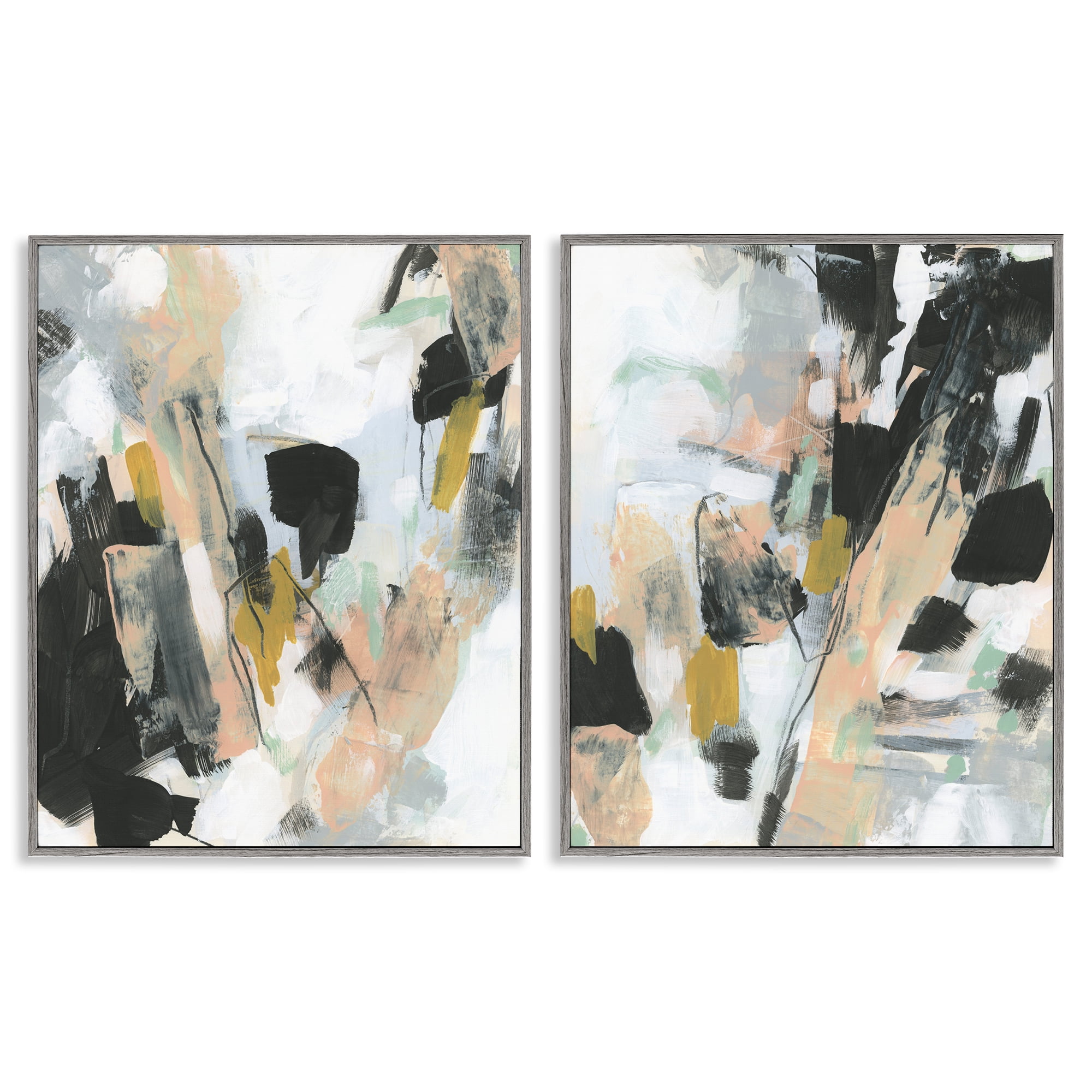 Stupell Industries Black Splatter Abstractions Abstract Painting Gray Framed Art Print Wall Art, 11 x 14, Set of 2