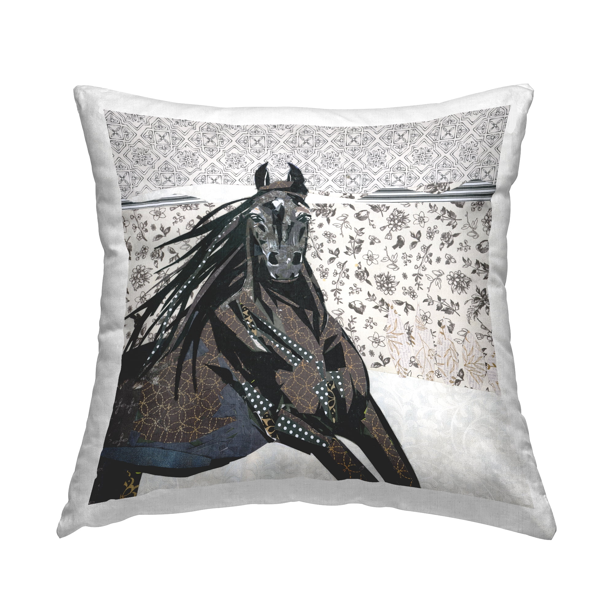 Stupell Industries Black Stallion Floral Patterned Square Decorative Printed Throw Pillow, 18 x 18,