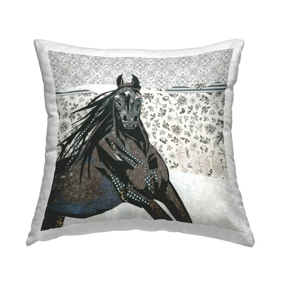 Stupell Industries Black Stallion Floral Patterned Square Decorative Printed Throw Pillow, 18 x 18,