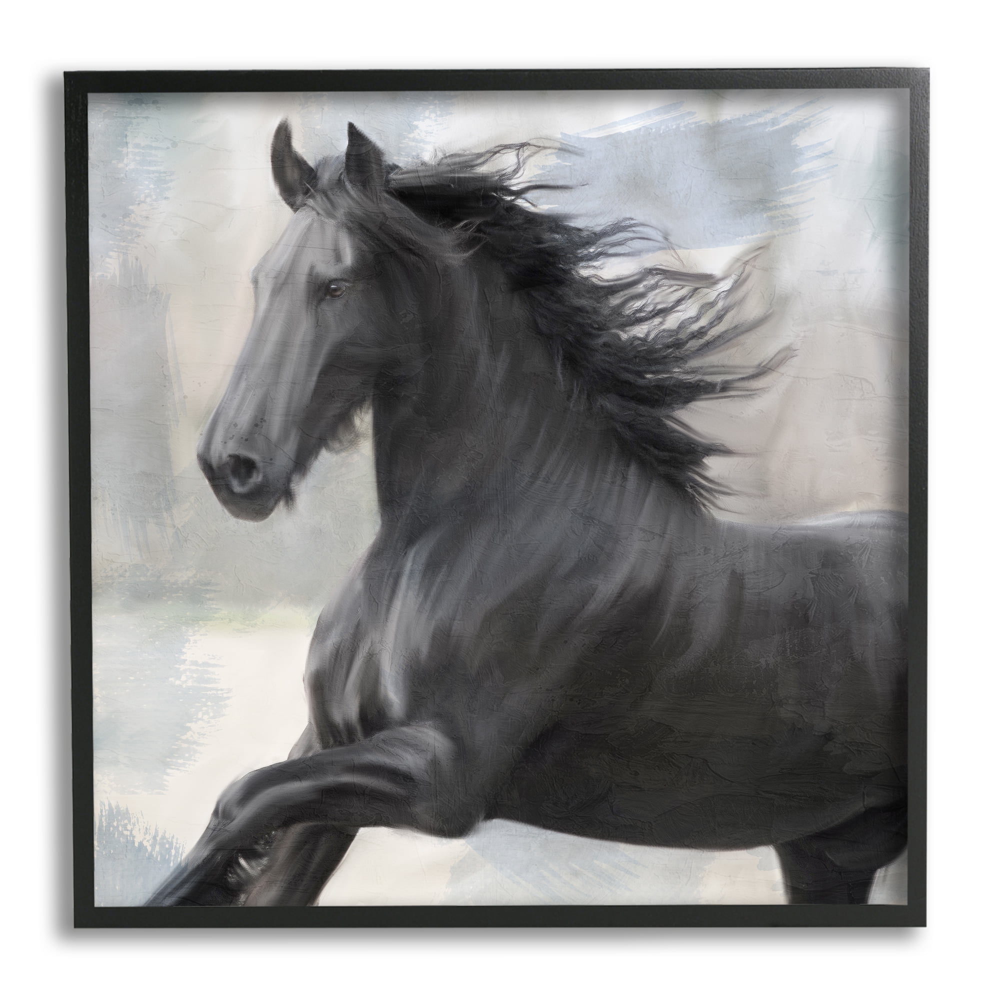 Stupell Industries Black Stallion Horse Animals & Insects Painting Black Framed Art Print Wall Art, 17 x 17