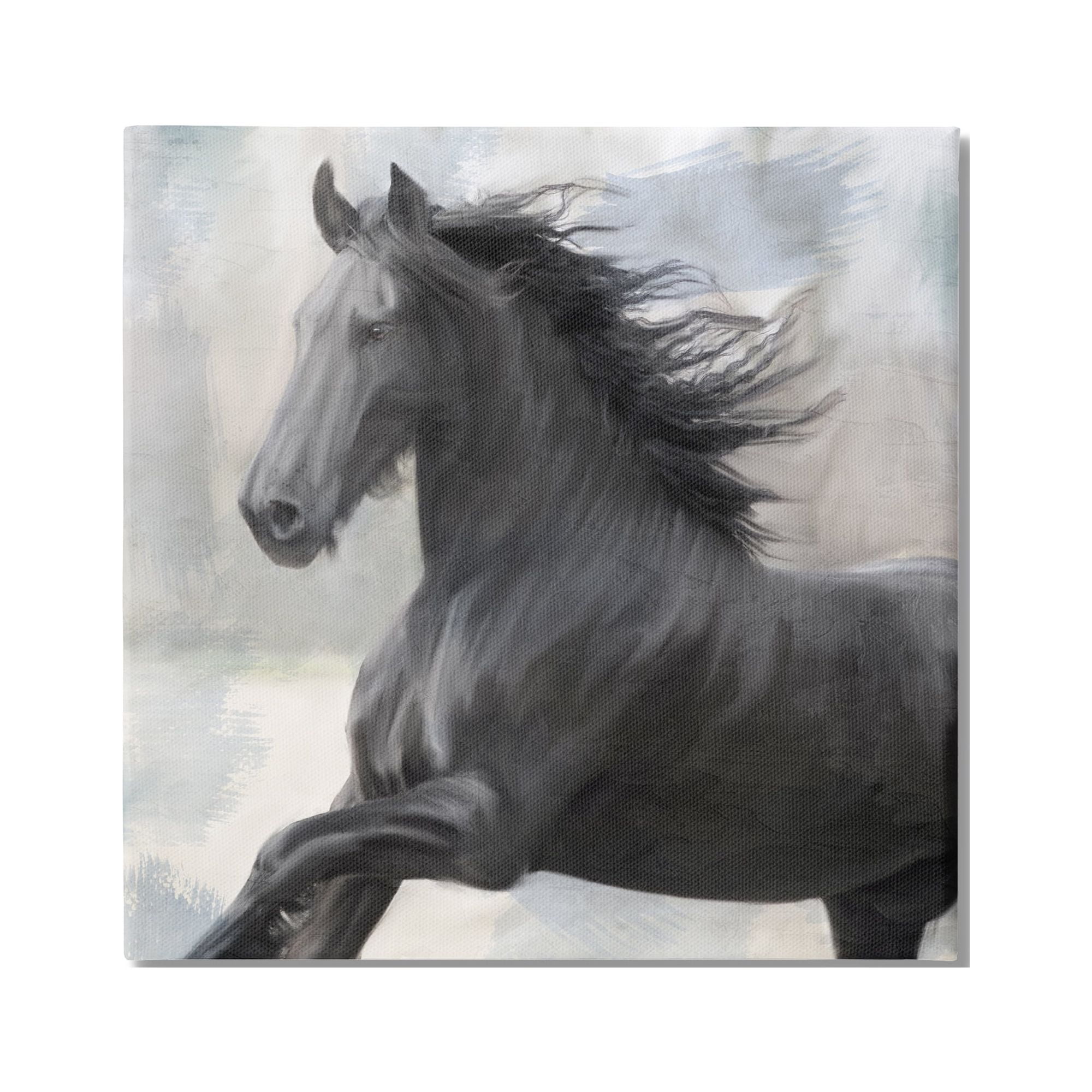 Stupell Industries Black Stallion Horse Animals & Insects Painting Gallery Wrapped Canvas Art Print Wall Art, 30 x 30