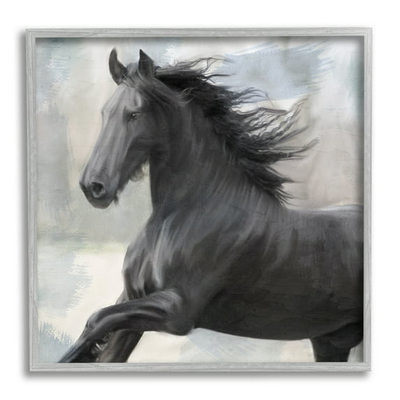 Stupell Industries Black Stallion Horse Animals & Insects Painting Gray Framed Art Print Wall Art, 12 x 12