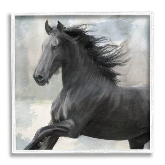 Stupell Industries Black Stallion Horse Animals & Insects Painting White Framed Art Print Wall Art, 12 x 12
