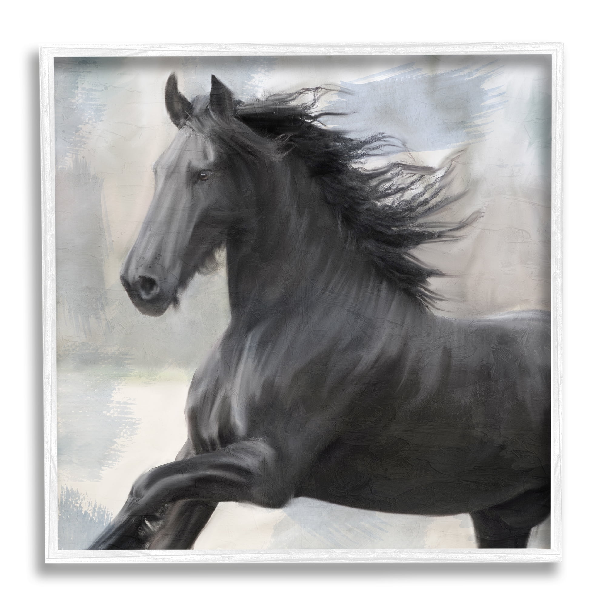 Stupell Industries Black Stallion Horse Animals & Insects Painting White Framed Art Print Wall Art, 17 x 17