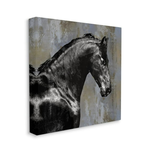 Stupell Industries Black Stallion Horse Portrait Animal Design Canvas Wall Art by Melonie Miller