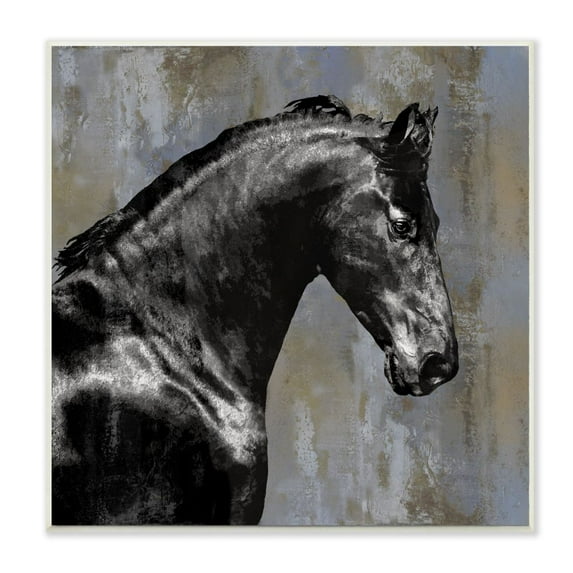 Stupell Industries Black Stallion Horse Portrait Animal Design Wall Plaque by Melonie Miller