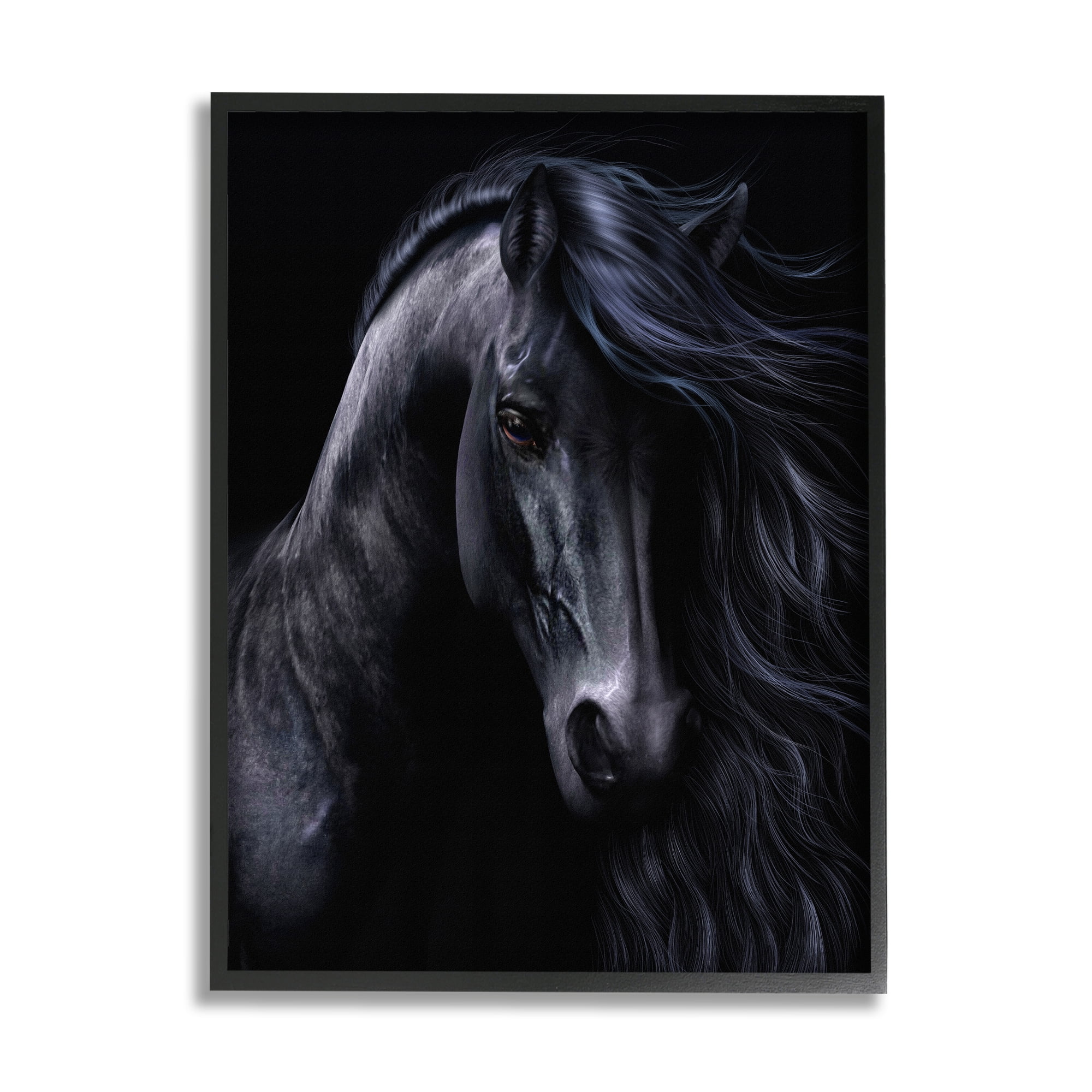Stupell Industries Black Stallion Portrait Animals & Insects Photography Black Framed Art Print Wall Art, 24 x 30