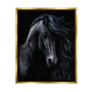 Stupell Industries Black Stallion Portrait Animals & Insects Photography Gold Floater Framed Canvas Art Print Wall Art, 25 x 31