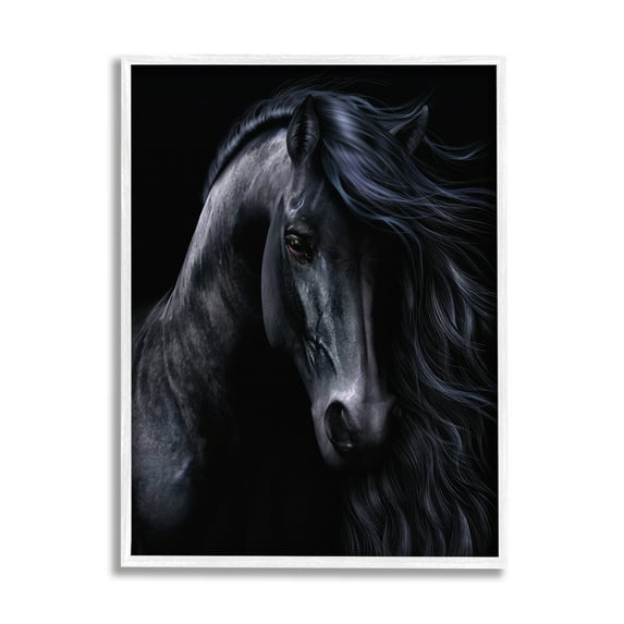 Stupell Industries Black Stallion Portrait Animals & Insects Photography White Framed Art Print Wall Art, 16 x 20