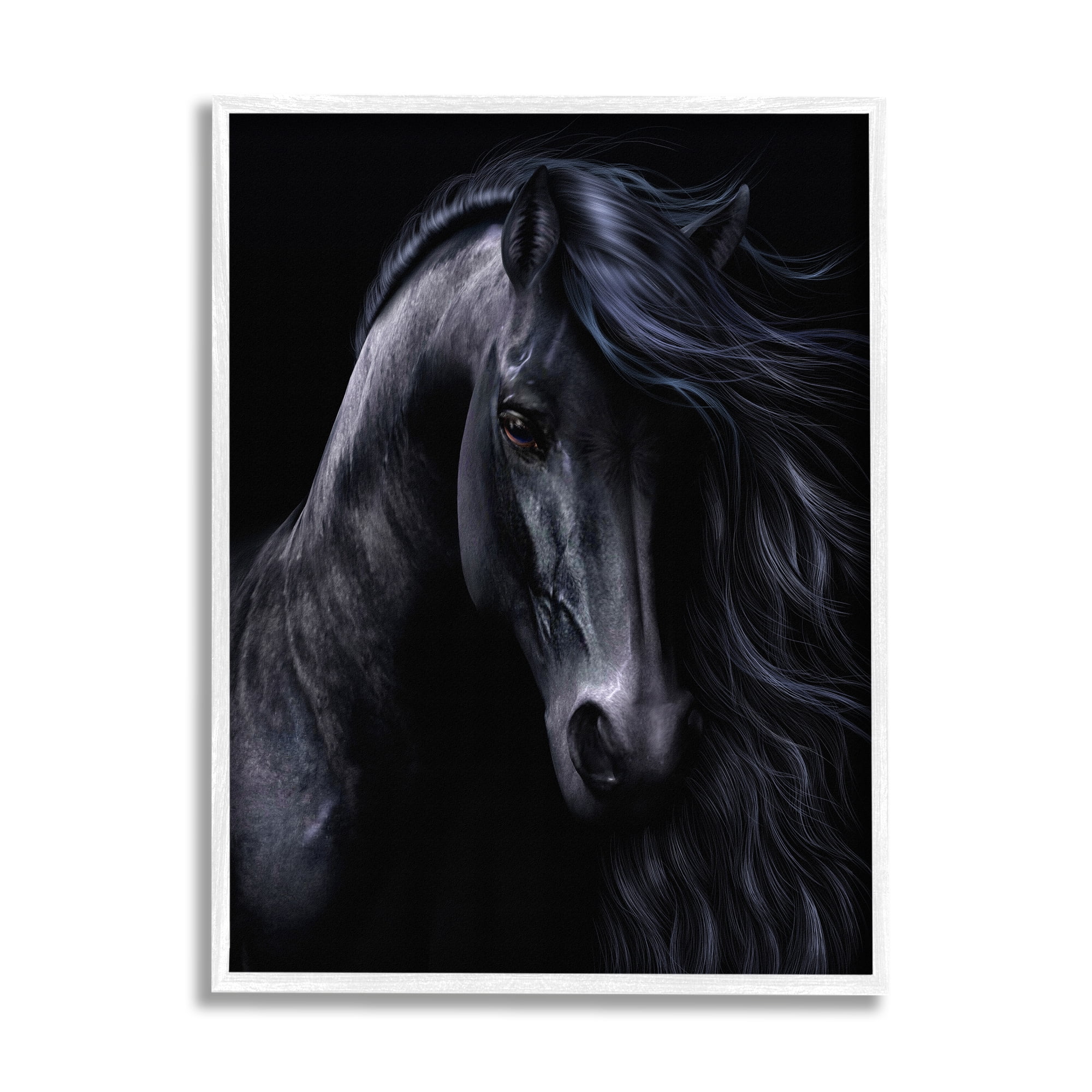 Stupell Industries Black Stallion Portrait Animals & Insects Photography White Framed Art Print Wall Art, 24 x 30