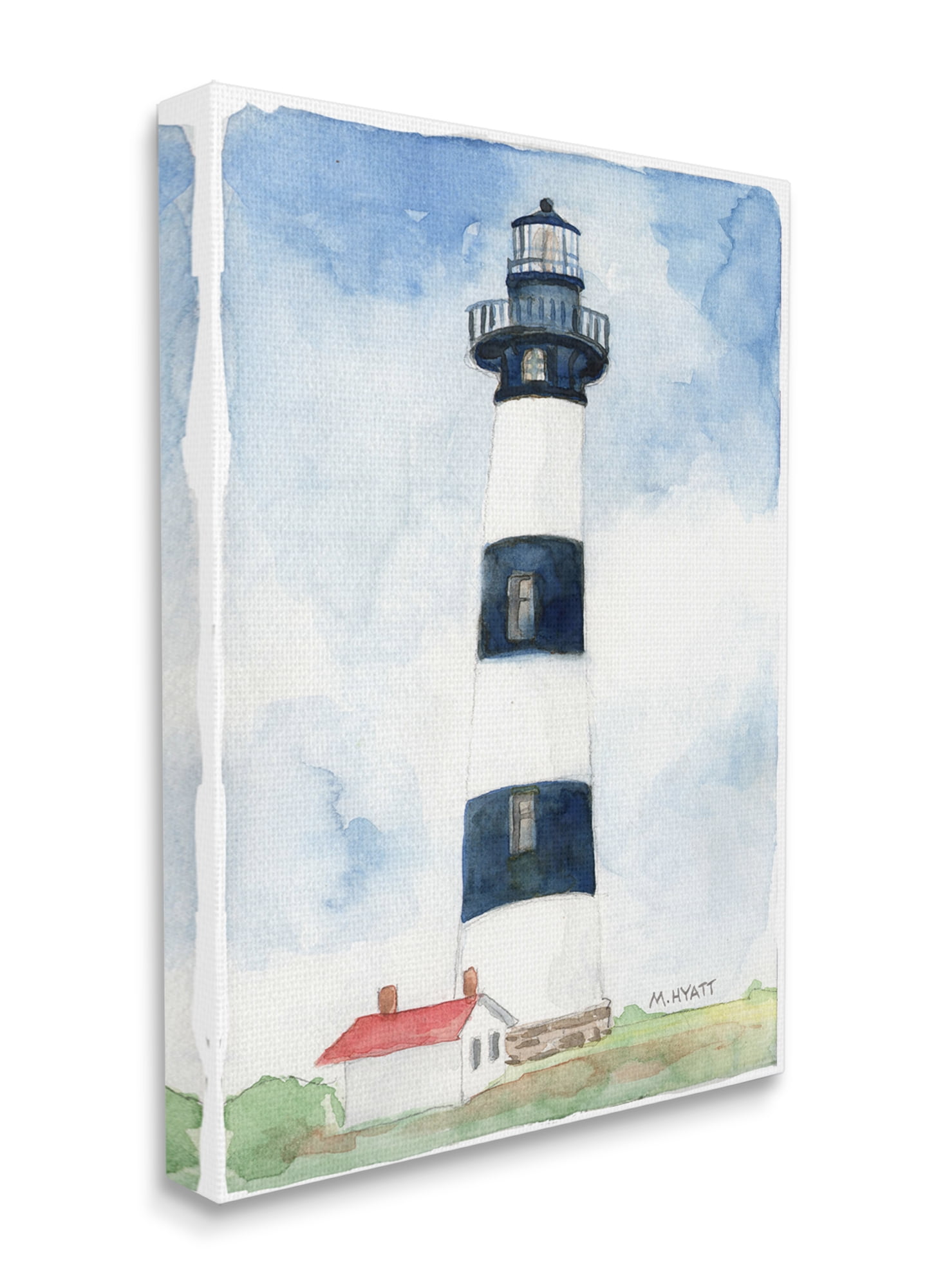 Stupell Industries Black Striped Lighthouse with Quaint Cabin Canvas Wall Art, 24 x 30, Design by Melissa Hyatt LLC