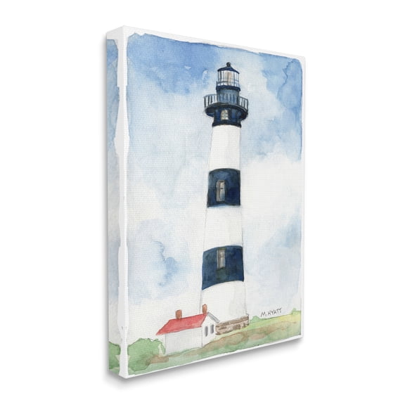Stupell Industries Black Striped Lighthouse with Quaint Cabin Canvas Wall Art, 24 x 30, Design by Melissa Hyatt LLC