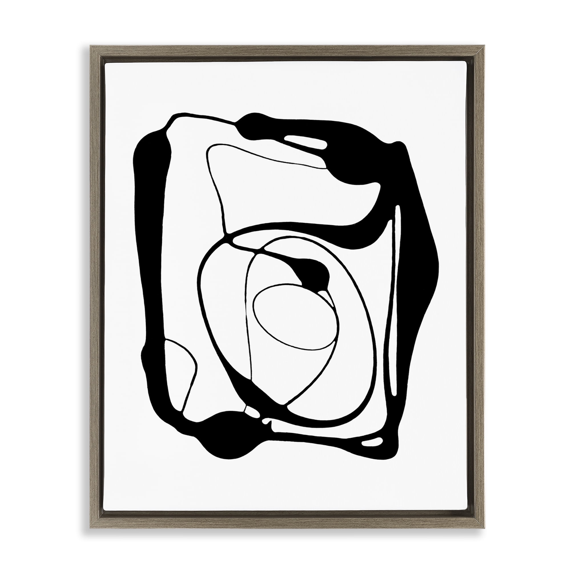 Stupell Industries Black Swirled Figure Abstract Painting Brown Floater Framed Canvas Art Print Wall Art, 17 x 21
