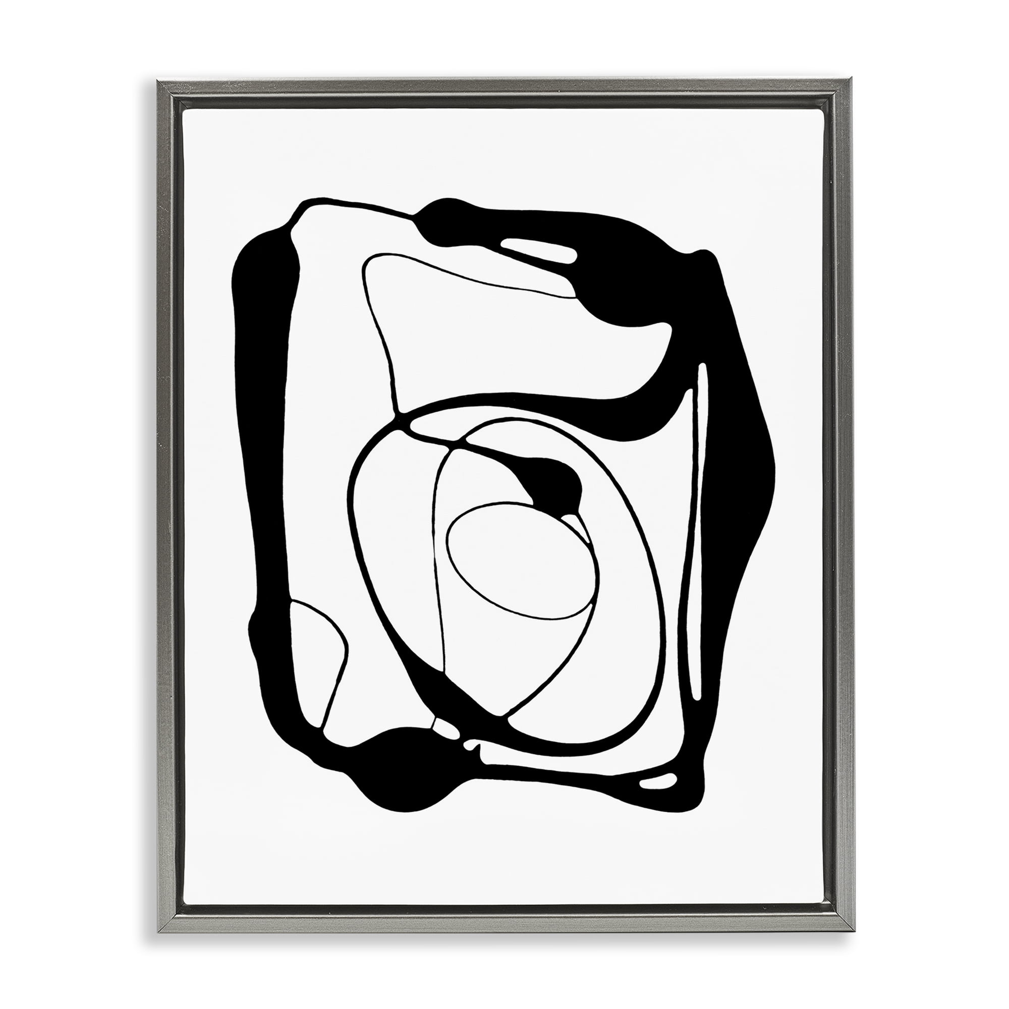 Stupell Industries Black Swirled Figure Abstract Painting Gray Floater Framed Canvas Art Print Wall Art, 17 x 21