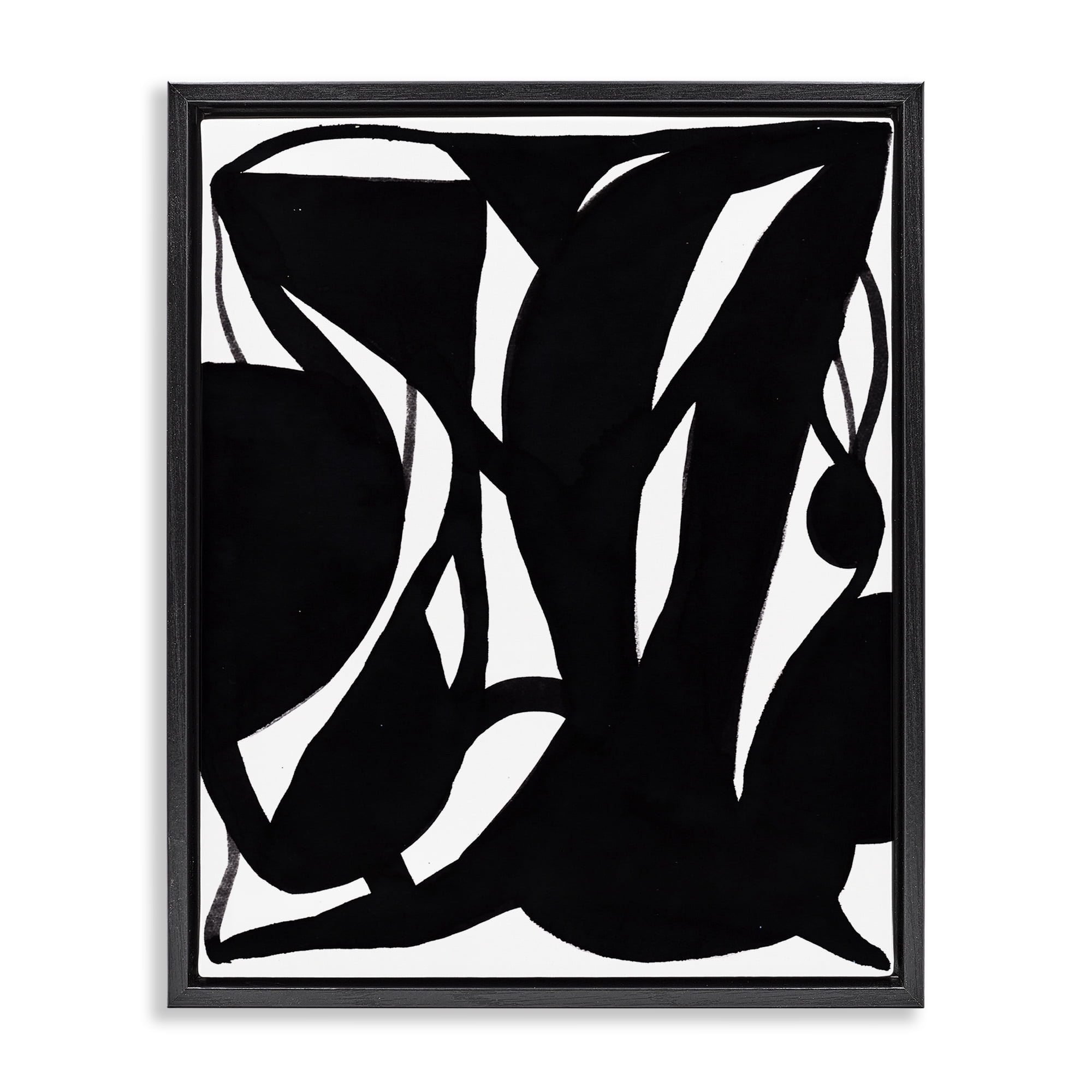 Stupell Industries Black Swirled Ink Abstract Painting Black Floater Framed Canvas Art Print Wall Art, 25 x 31