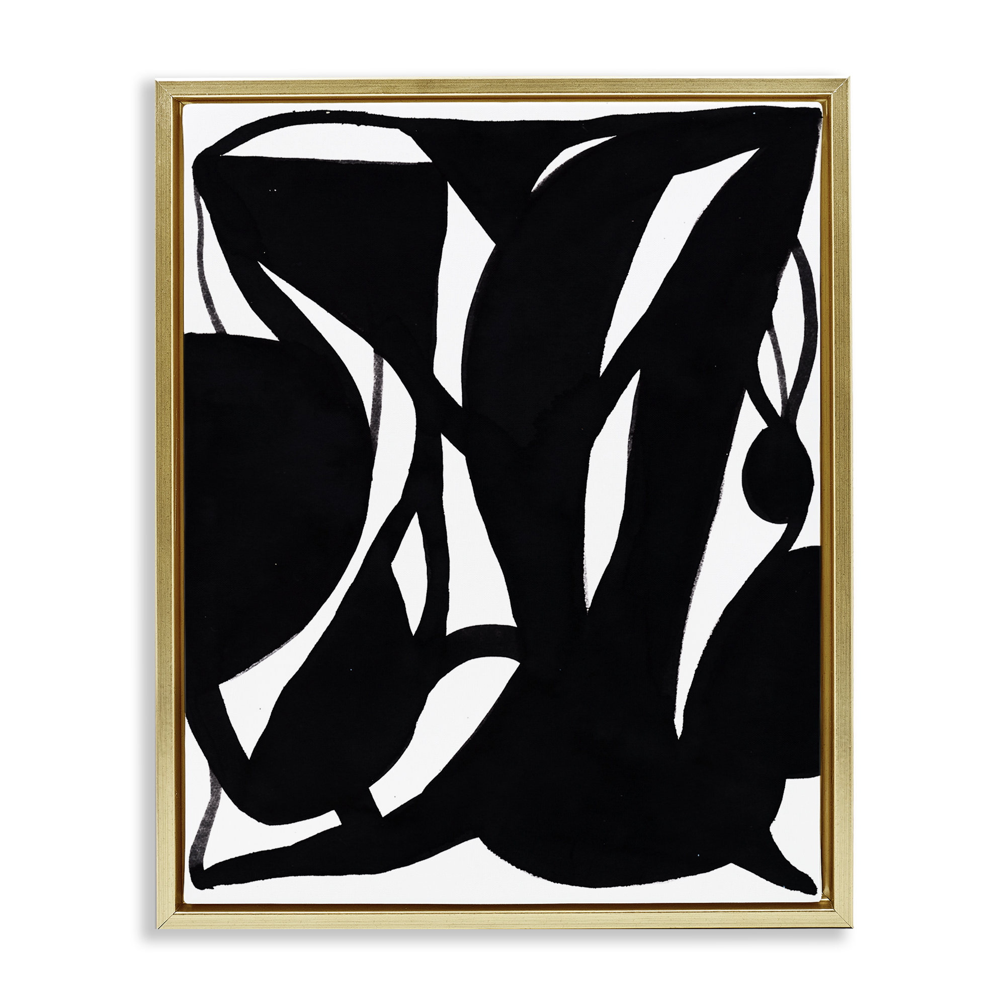 Stupell Industries Black Swirled Ink Abstract Painting Gold Floater Framed Canvas Art Print Wall Art, 17 x 21