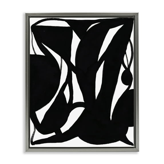 Stupell Industries Black Swirled Ink Abstract Painting Gray Floater Framed Canvas Art Print Wall Art, 17 x 21