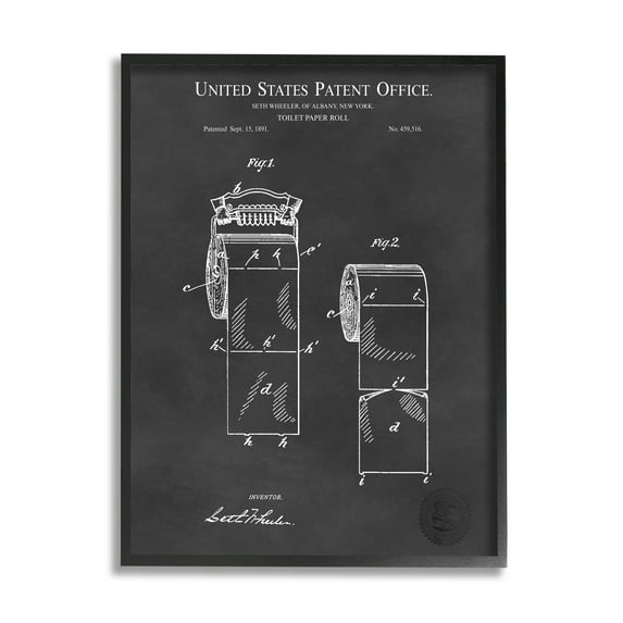 Stupell Industries Black Toilet Paper Bathroom Diagram Outline Blueprint Framed Wall Art, 24 x 30, Design by Karl Hronek
