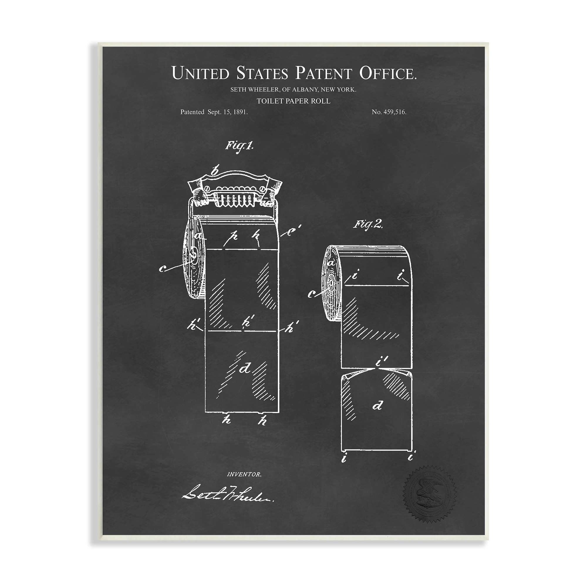 Stupell Industries Black Toilet Paper Bathroom Diagram Outline Blueprint Wood Wall Art, 10 x 15, Design by Karl Hronek