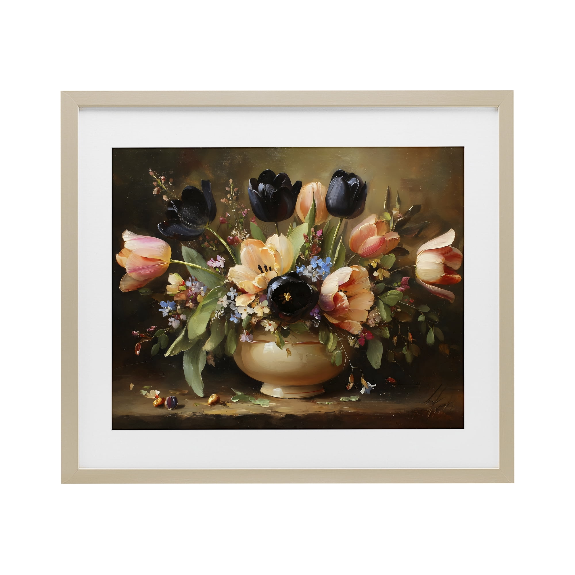 Stupell Industries Black Tulips & Peach Bouquet Birch Framed Print Under Glass, design by Franklyn Gregory