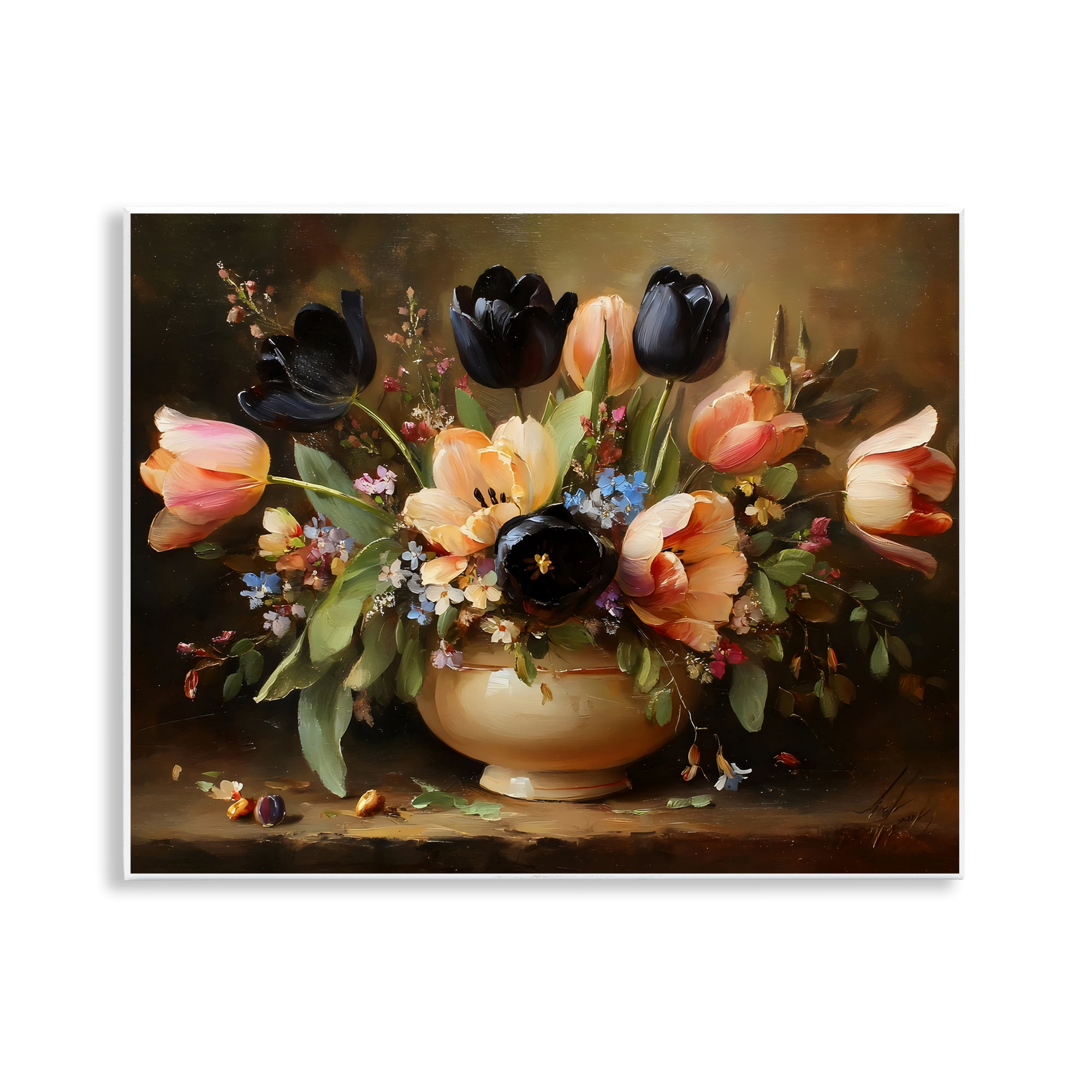 Stupell Industries Black Tulips & Peach Bouquet Wall Plaque Art, design by Franklyn Gregory