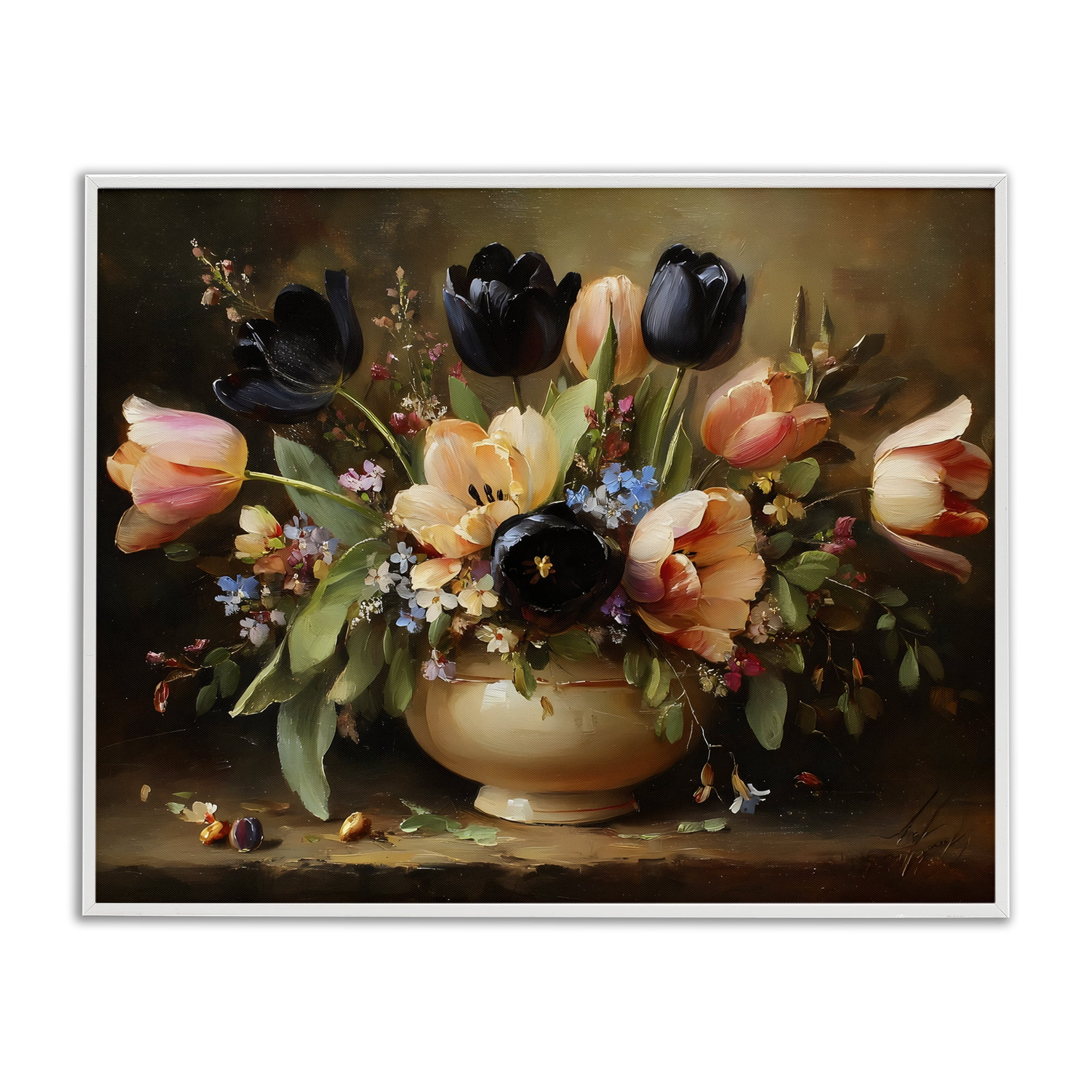 Stupell Industries Black Tulips & Peach Bouquet White Framed Giclee Art, design by Franklyn Gregory