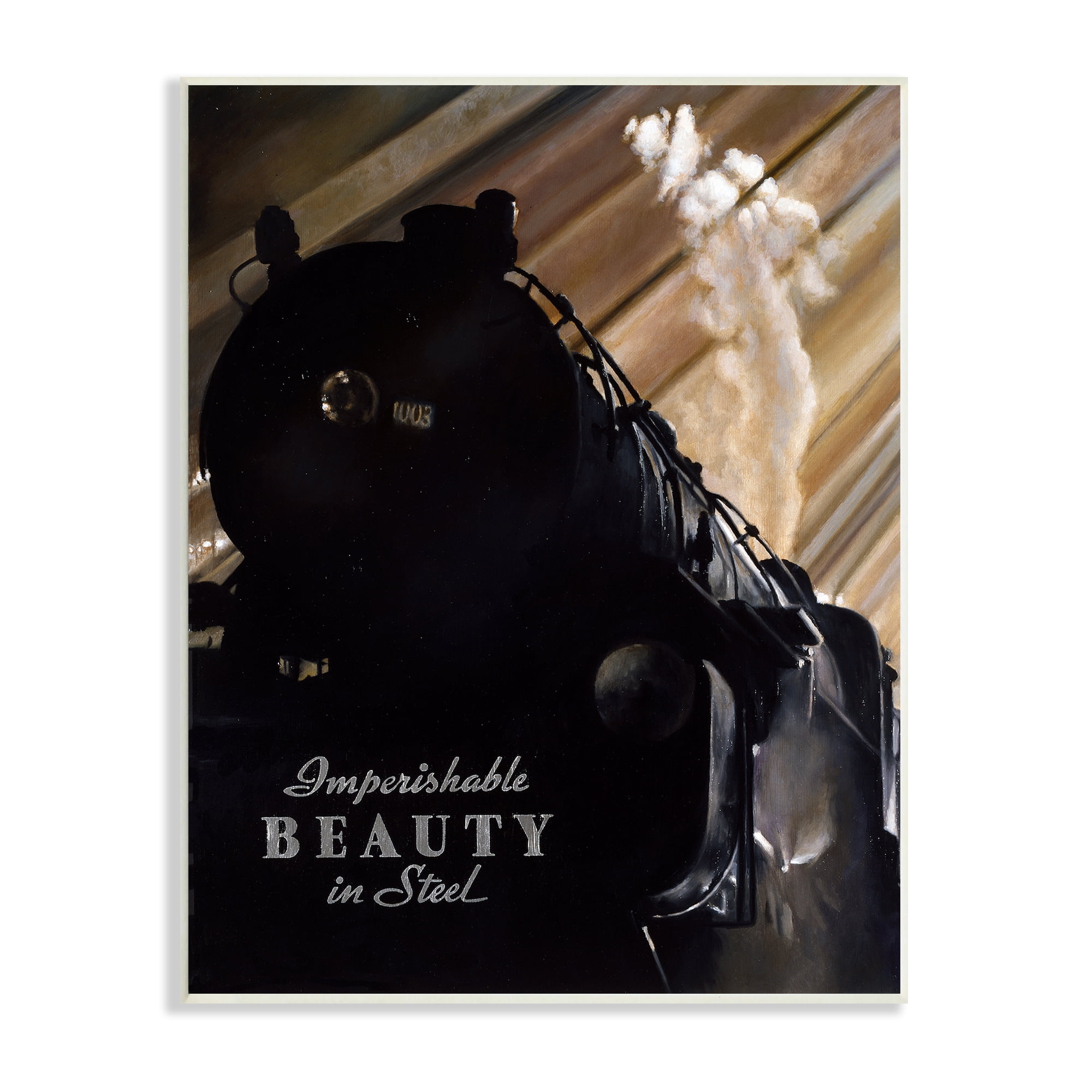 Stupell Industries Black Vintage Train Locomotive Imperishable Beauty Phrase Transportation Painting Unframed Art Print Wall Art, 13 x 19