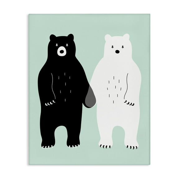 Stupell Industries Black & White Bears Holding Hands Animals Painting Wrapped Canvas Canvas Art Print Wall Art, 36 x 48